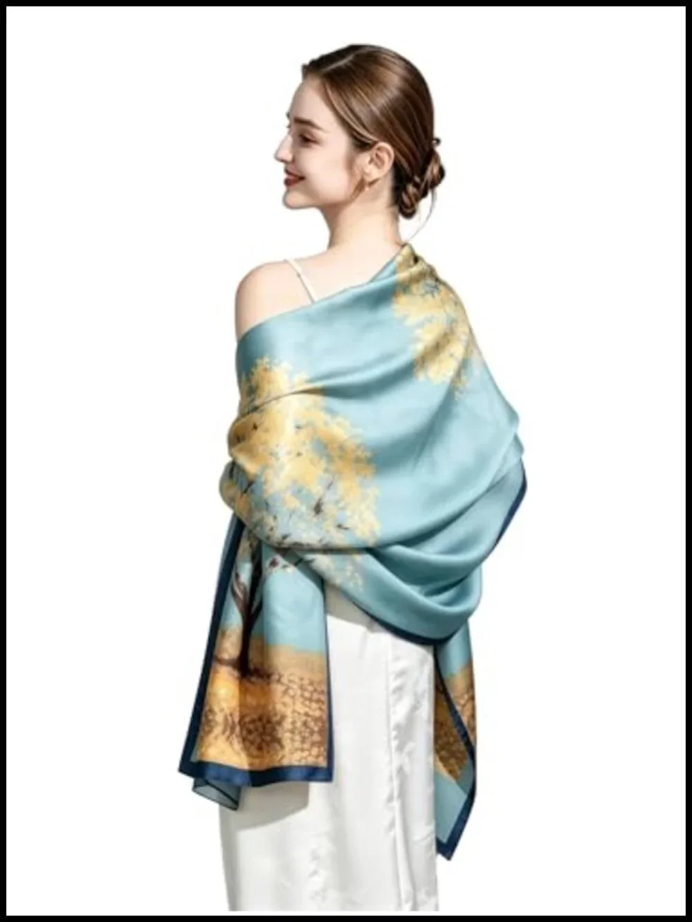 100% Mulberry Silk Floral Scarf 70x21 Neck Shawl Lightweight Wrap Pashmina